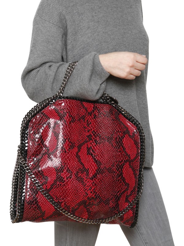 Stella McCartney Falabella Three Chain Faux Python Bag in Red | Lyst