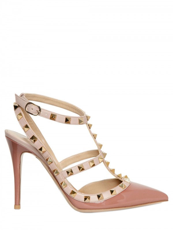 Valentino 100mm Rock Stud Patent Pumps in Natural | Lyst