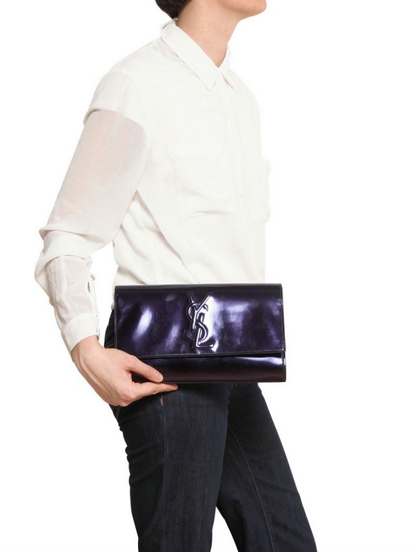 Saint laurent Belle De Jour Mirrored Leather Clutch in Blue (navy ...