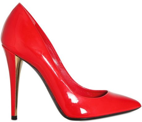 Saint Laurent 100mm Clara Patent Pointy Pumps in Red | Lyst