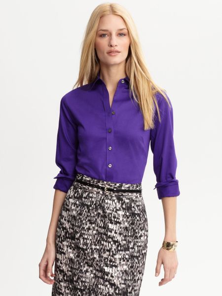 Banana Republic Fitted Non-Iron Sateen Shirt in Purple (bright purple ...