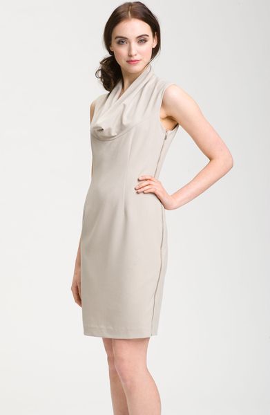 Calvin Klein Sleeveless Cowl Neck Sheath Dress in Khaki | Lyst