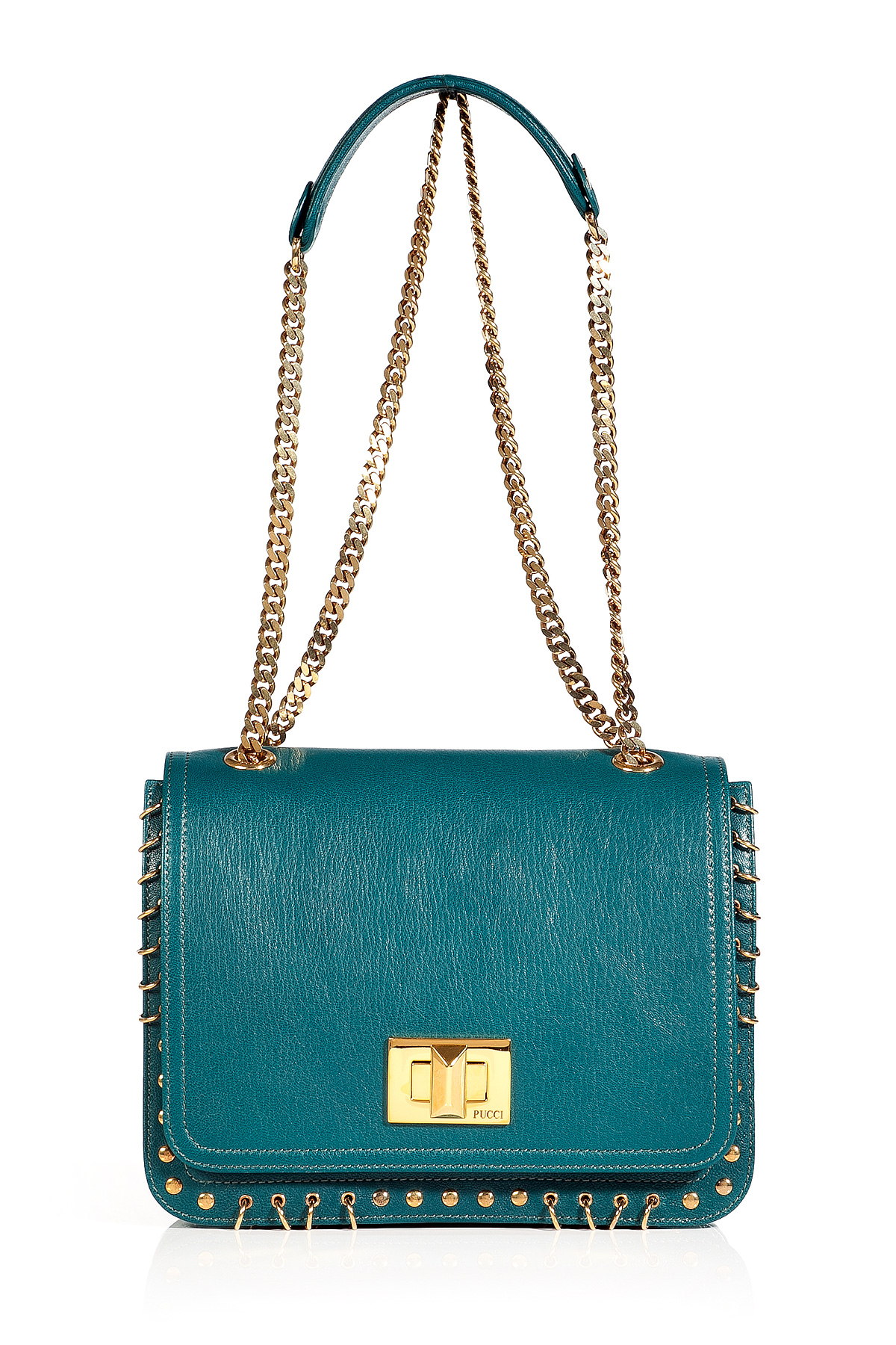 Lyst - Emilio Pucci Petrol and Gold Studded Satchel in Blue