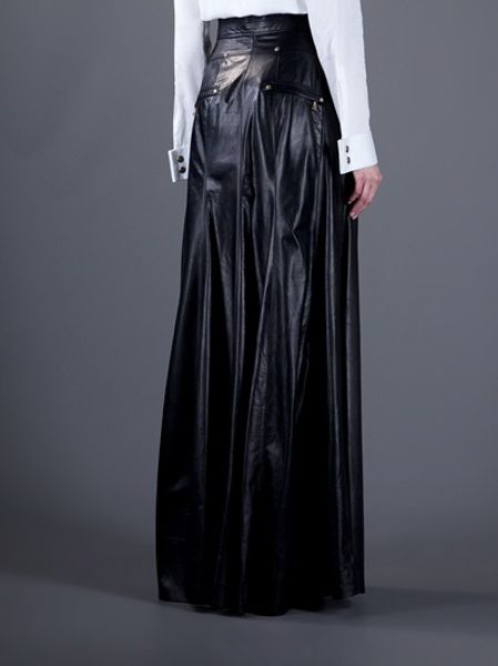 Balmain Long Leather Skirt in Black | Lyst