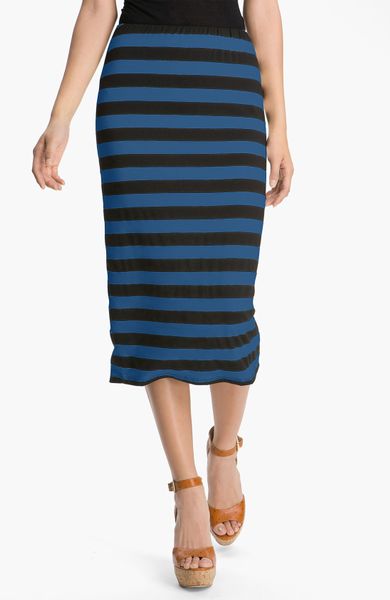 Bobeau Stripe Midi Skirt in Blue (corsair/ black) | Lyst