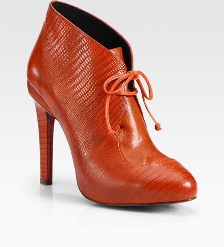 Rebecca Minkoff Dameon Laceup Lizardprint Leather Ankle Boots in Orange ...