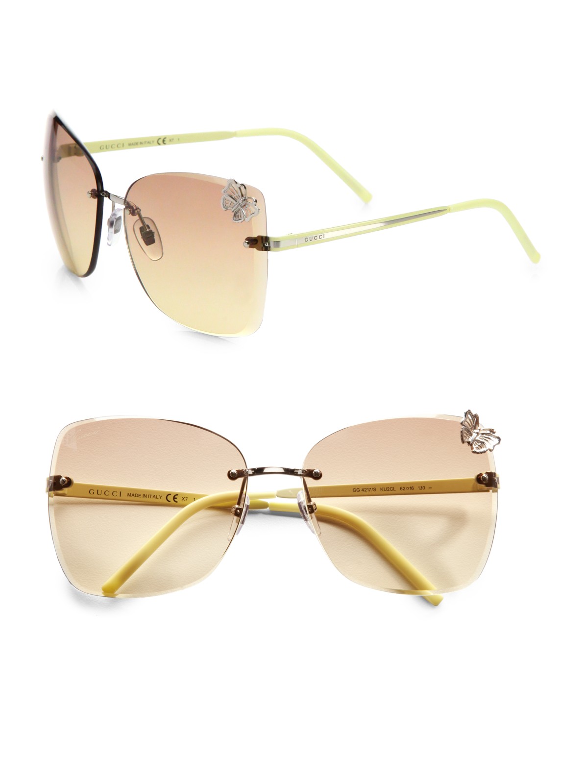 Gucci Rimless Butterfly Sunglasses in Yellow (Metallic) - Lyst