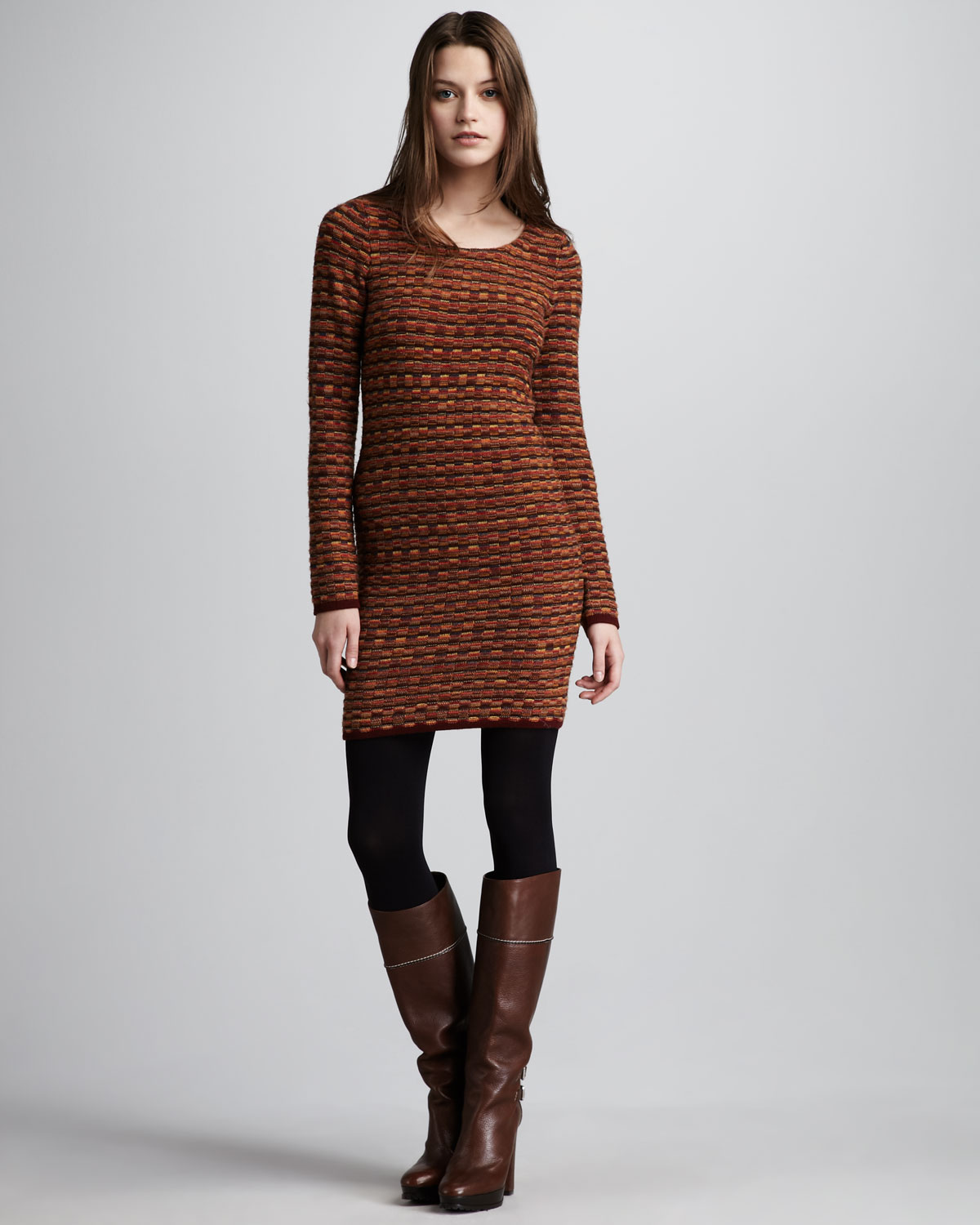 Alice + olivia Harriet Fitted Knit Dress in Brown | Lyst