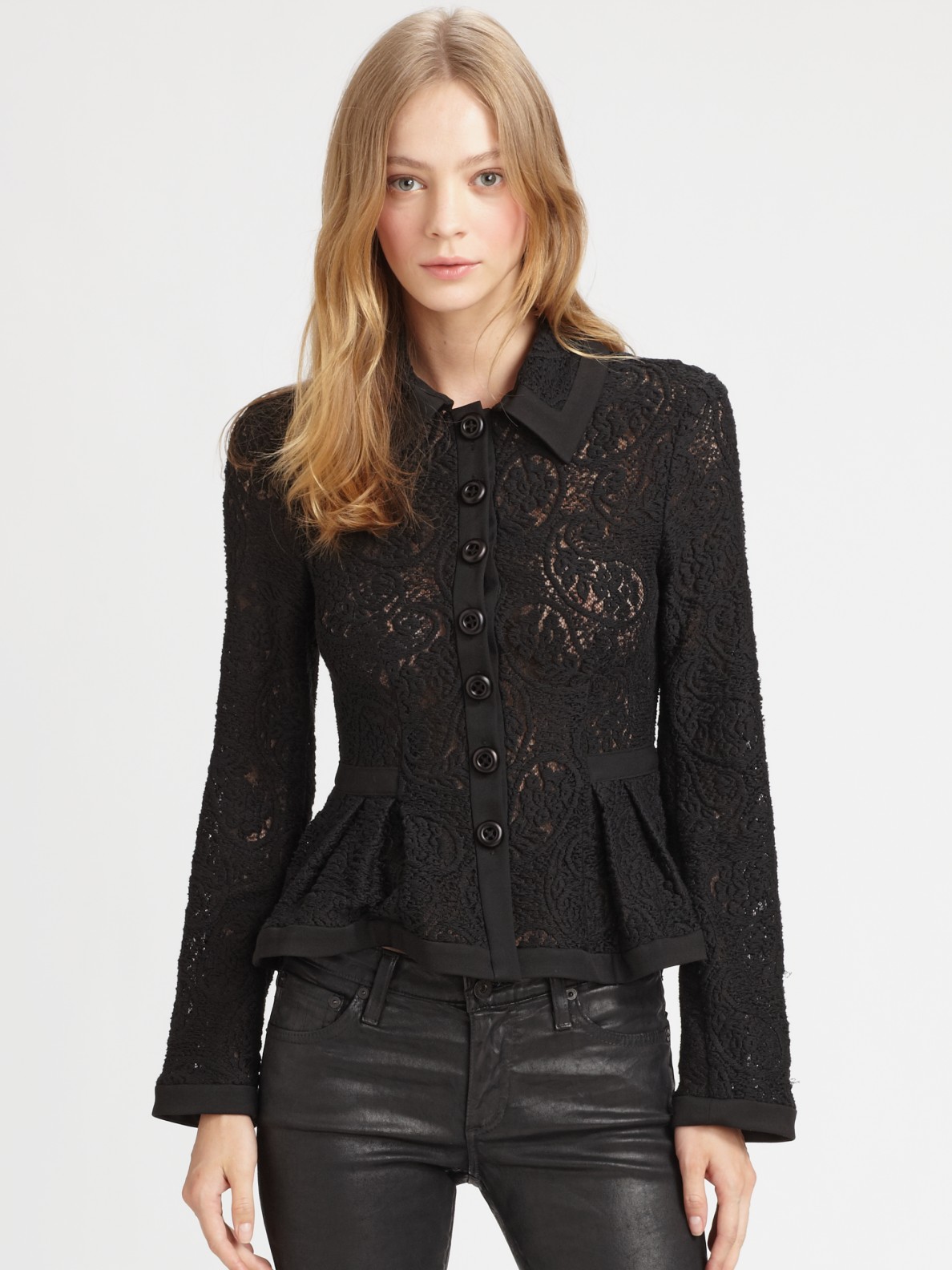 Lyst - Nanette Lepore Summer Flame Lace Peplum Jacket in Black