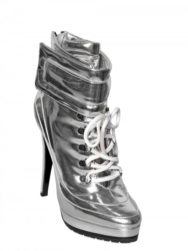 Blumarine 120mm Mirrored Lace Up Boots in Metallic Lyst