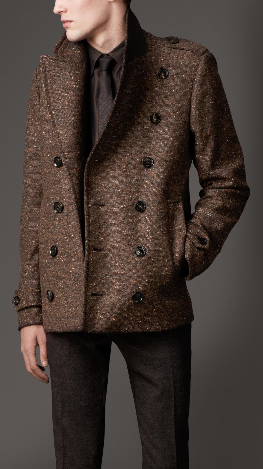 Burberry Wool Blend Cropped Pea Coat in Brown for Men Lyst