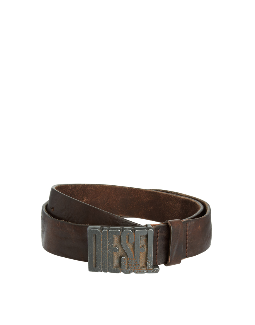 DIESEL Logo Buckle Belt in Brown for Men Lyst