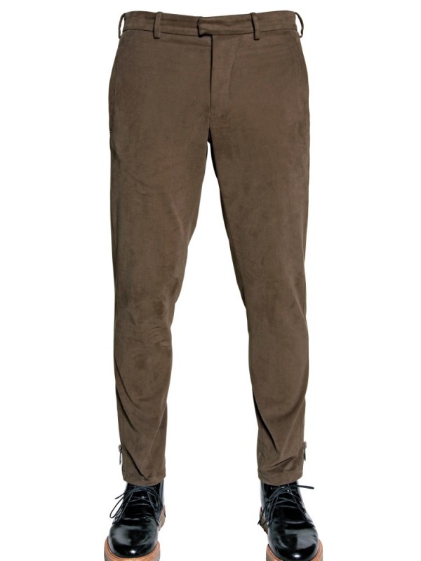 Les Hommes Slim Fit Moleskin Trousers in Green for Men Lyst