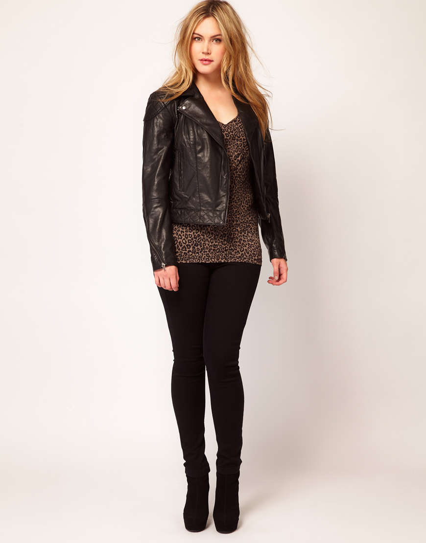 Asos Curve Leather Biker Jacket In Black Lyst Gallery