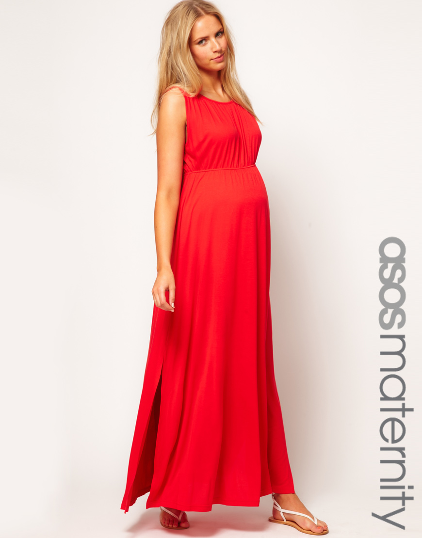 Lyst - Asos Grecian Maxi Dress with Side Split in Red