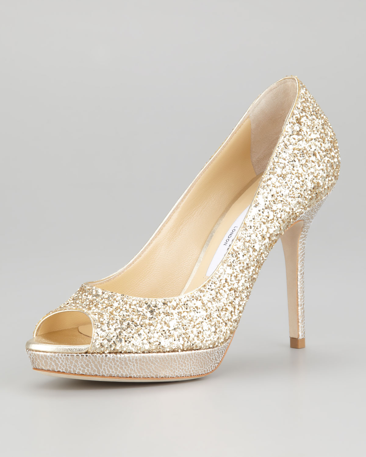 jimmy choo gold glitter peep toe