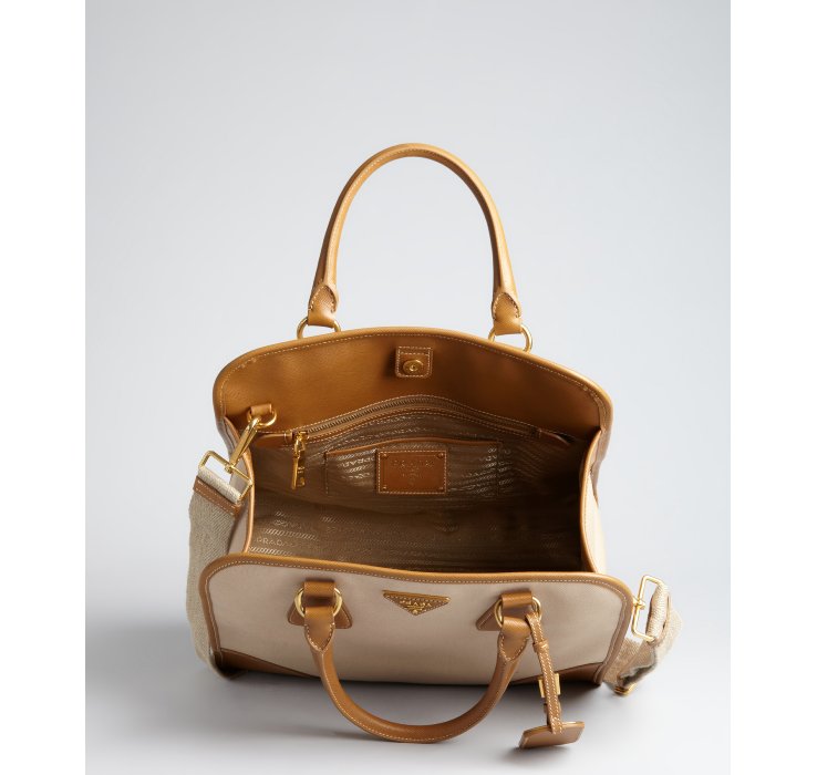 Prada Hemp and Caramel Canvas Top Handle Doctor Bag in Brown (tan ...  