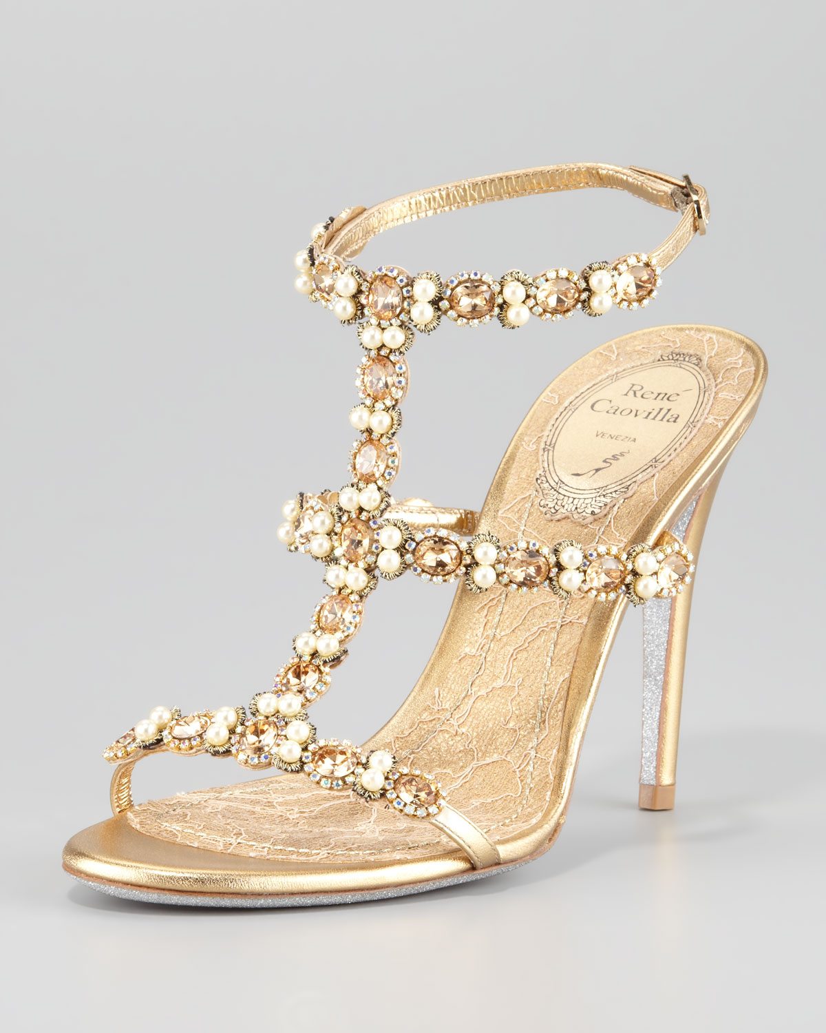 Lyst - Rene caovilla Bejeweled Tstrap Sandal in Metallic