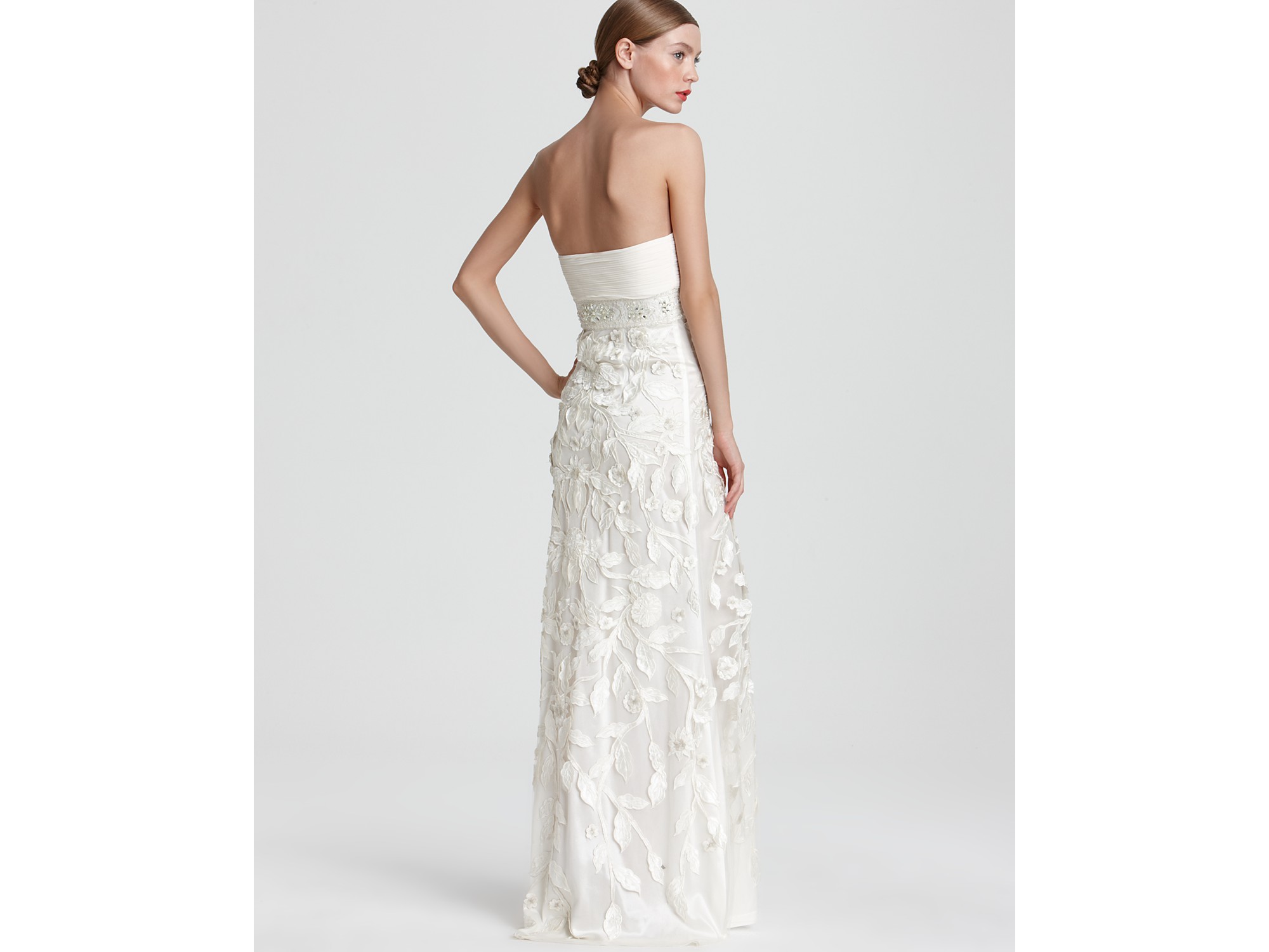 Sue Wong Strapless Gown Petals In Ivory White Lyst