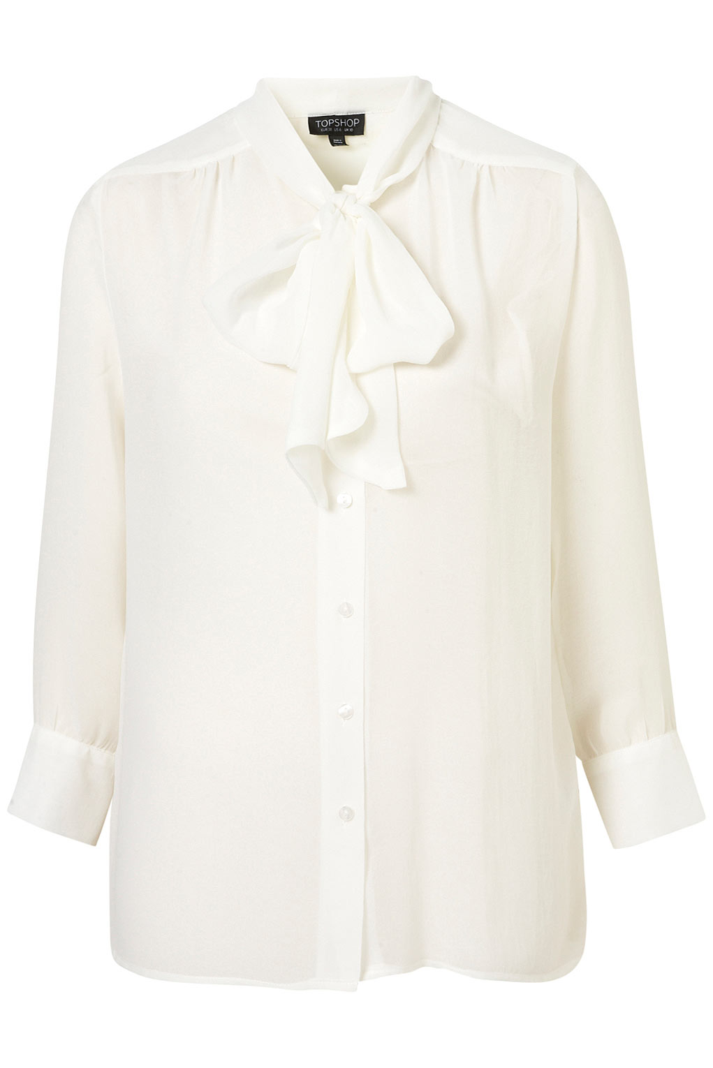 TOPSHOP High Neck Pussybow Blouse in Cream (White) - Lyst