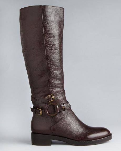 Via Spiga Flat Riding Boots Gabrielle in Black (tmoro brown) | Lyst