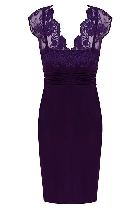 Alexon Dark Purple Lace Top Dress in Purple | Lyst