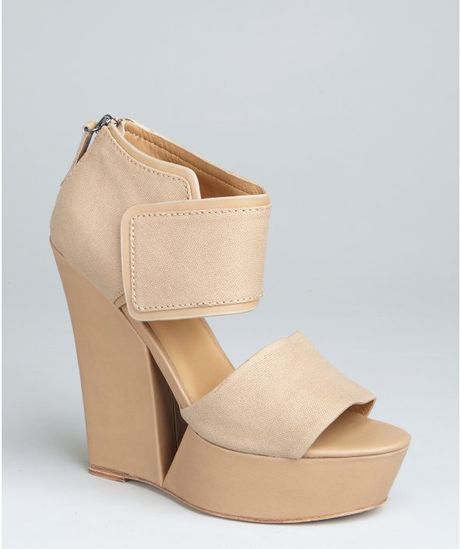 L.a.m.b. Tan Canvas and Leather Cutout Alfie Wedge Sandals in Beige ...