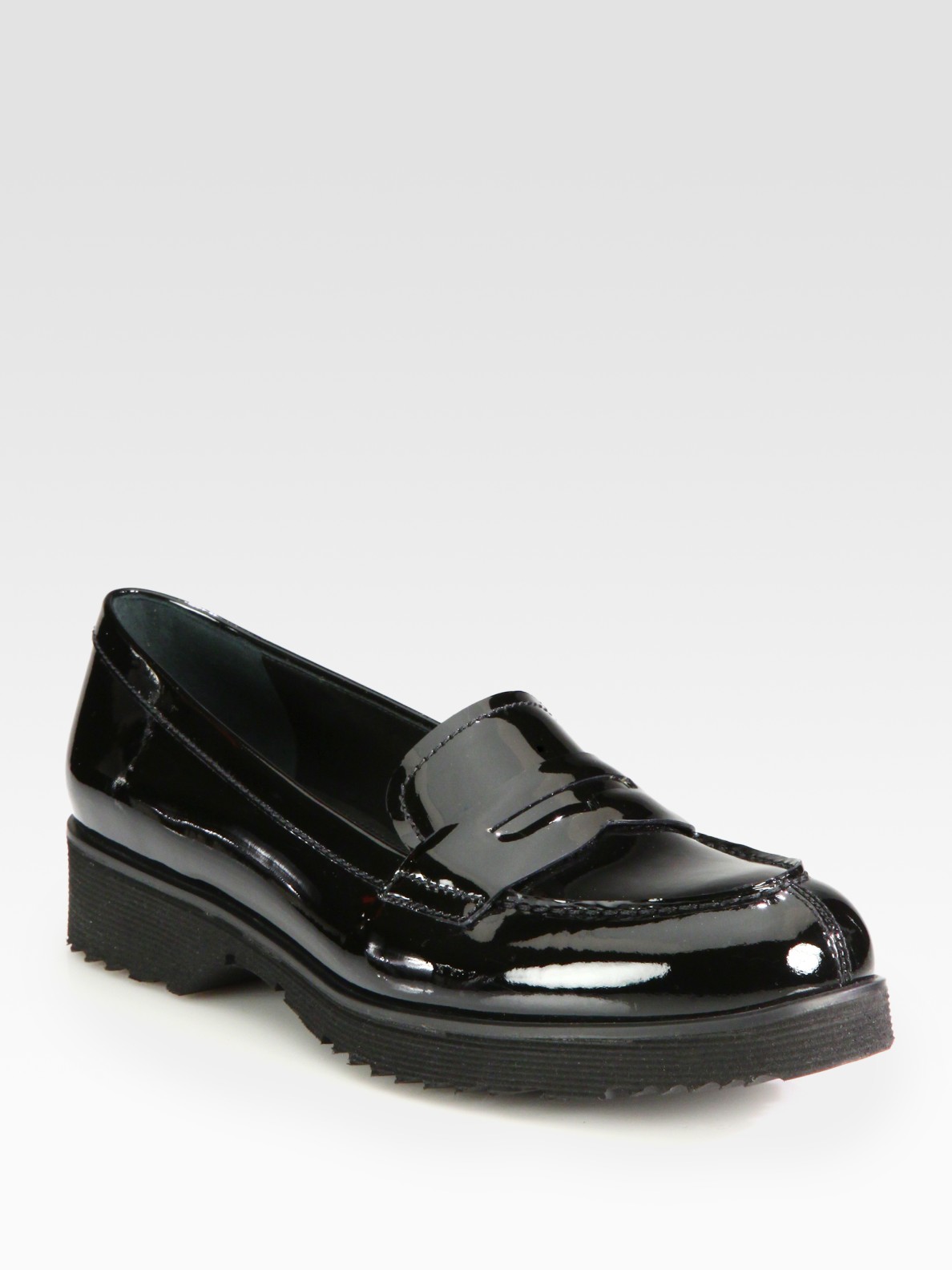 Prada Patent Leather Penny Loafers in Black - Lyst