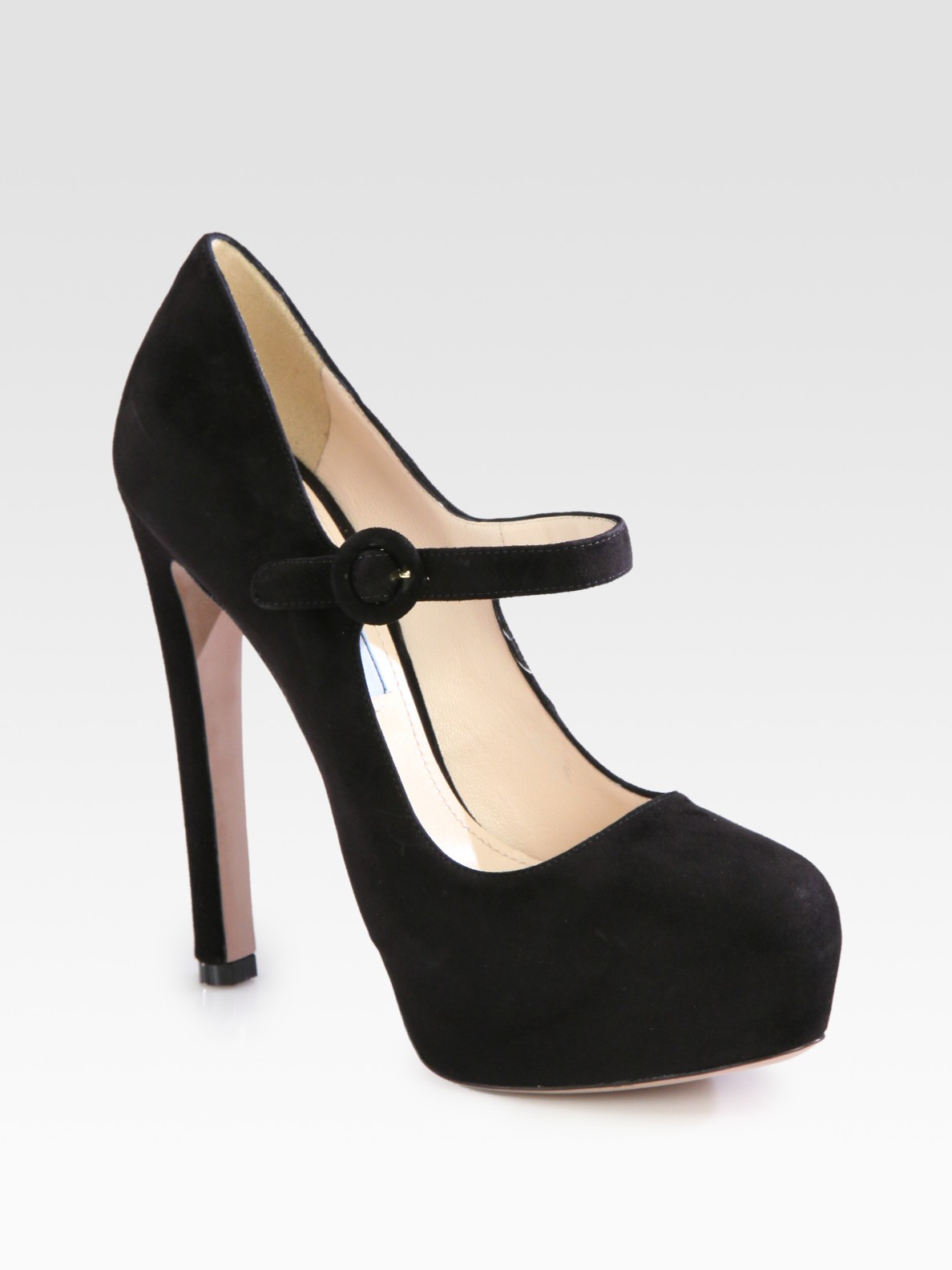 Prada Suede Mary Jane Pumps in Black - Lyst