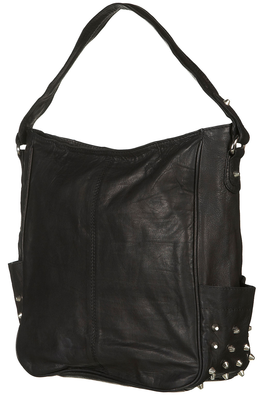 Lyst - Topshop Studded Leather Hobo Bag in Black