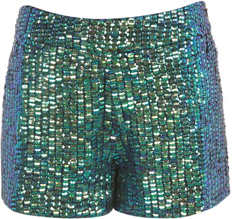 Topshop Mermaid Sequin Shorts in Blue (petrol) | Lyst
