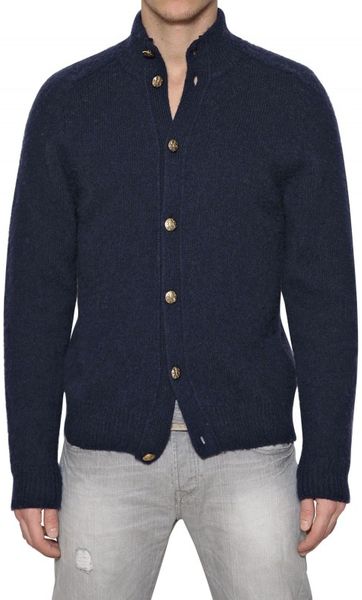 Les Copains Shetland Wool Cardigan in Blue for Men | Lyst