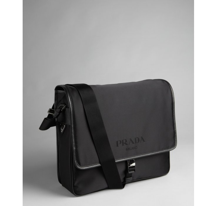 Prada Black Nylon Large Flap Messenger Bag in Black for Men | Lyst
