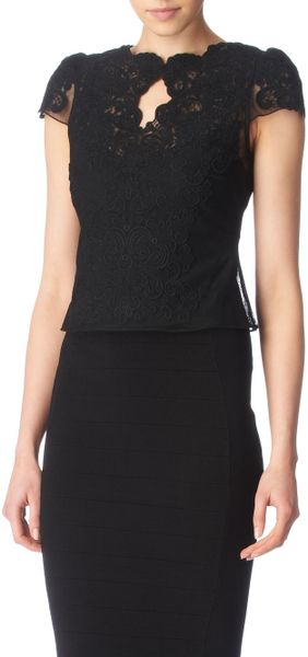 Karen Millen Heavy Cotton Lace Top in Black | Lyst