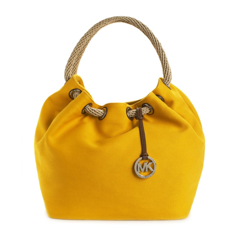 MICHAEL Michael Kors Marina Large Canvas Shoulder Tote in Yellow Lyst