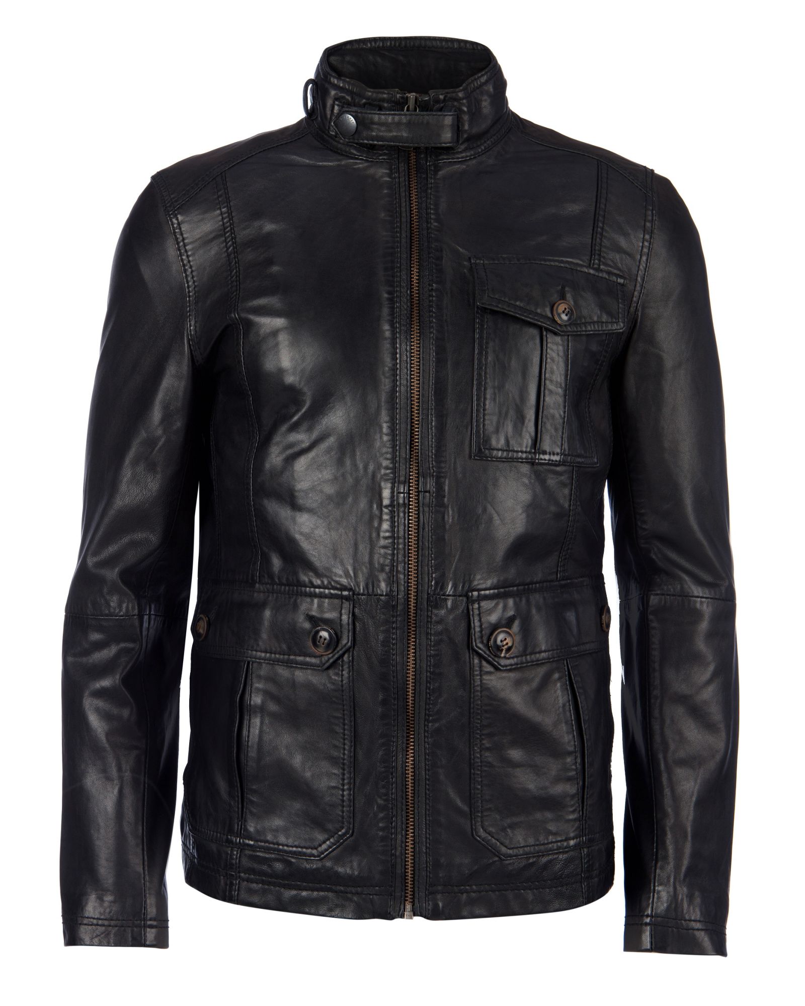 Ted baker Maskio Leather Jacket in Black for Men | Lyst