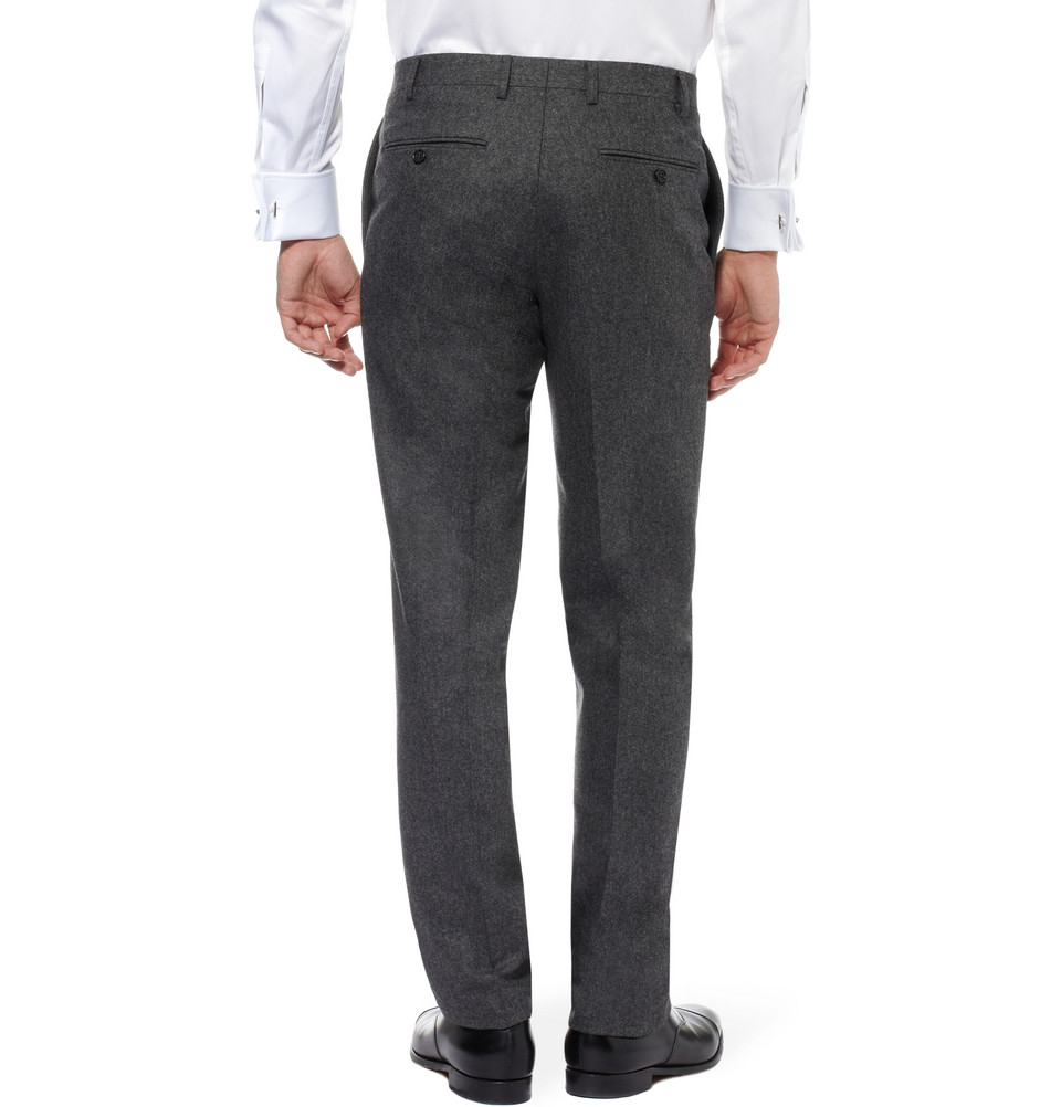 Canali Slim Fit Wool Flannel Trousers in Gray for Men Lyst