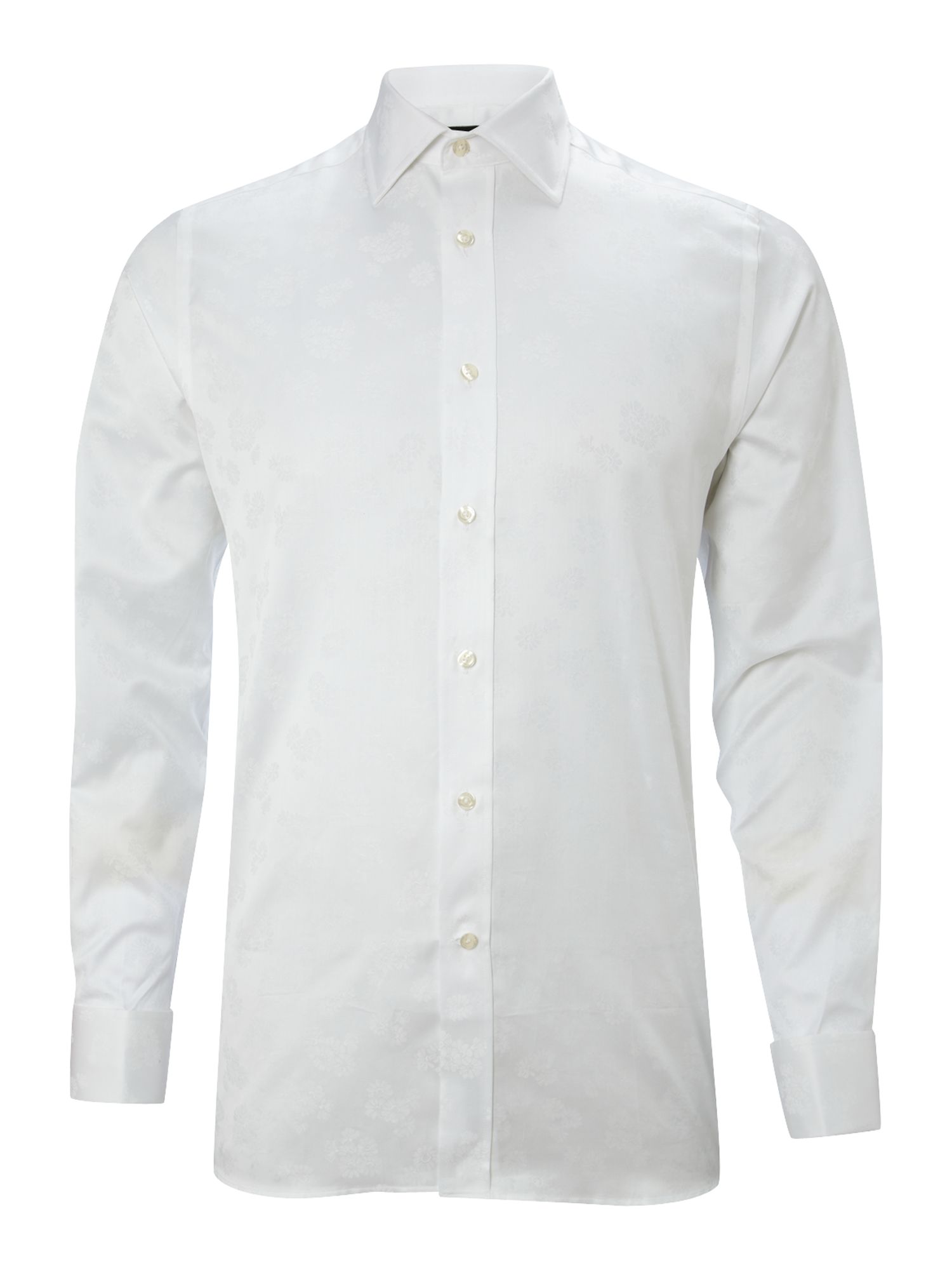 Duchamp Long Sleeve Double Cuff Floral Jacquard Shirt in White for Men ...