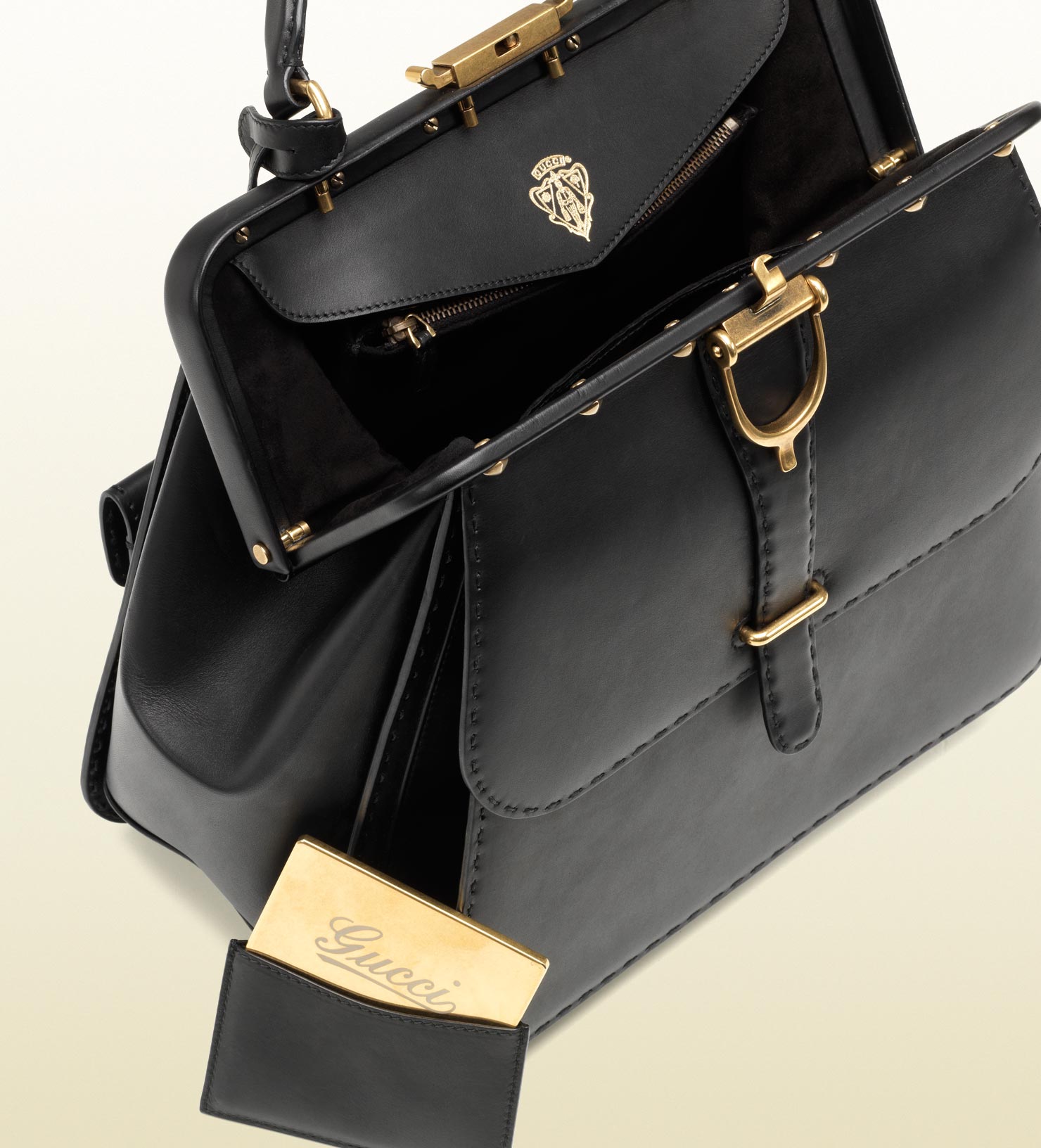 Gucci Lady Stirrup Large Top Handle Leather Bag in Black Lyst