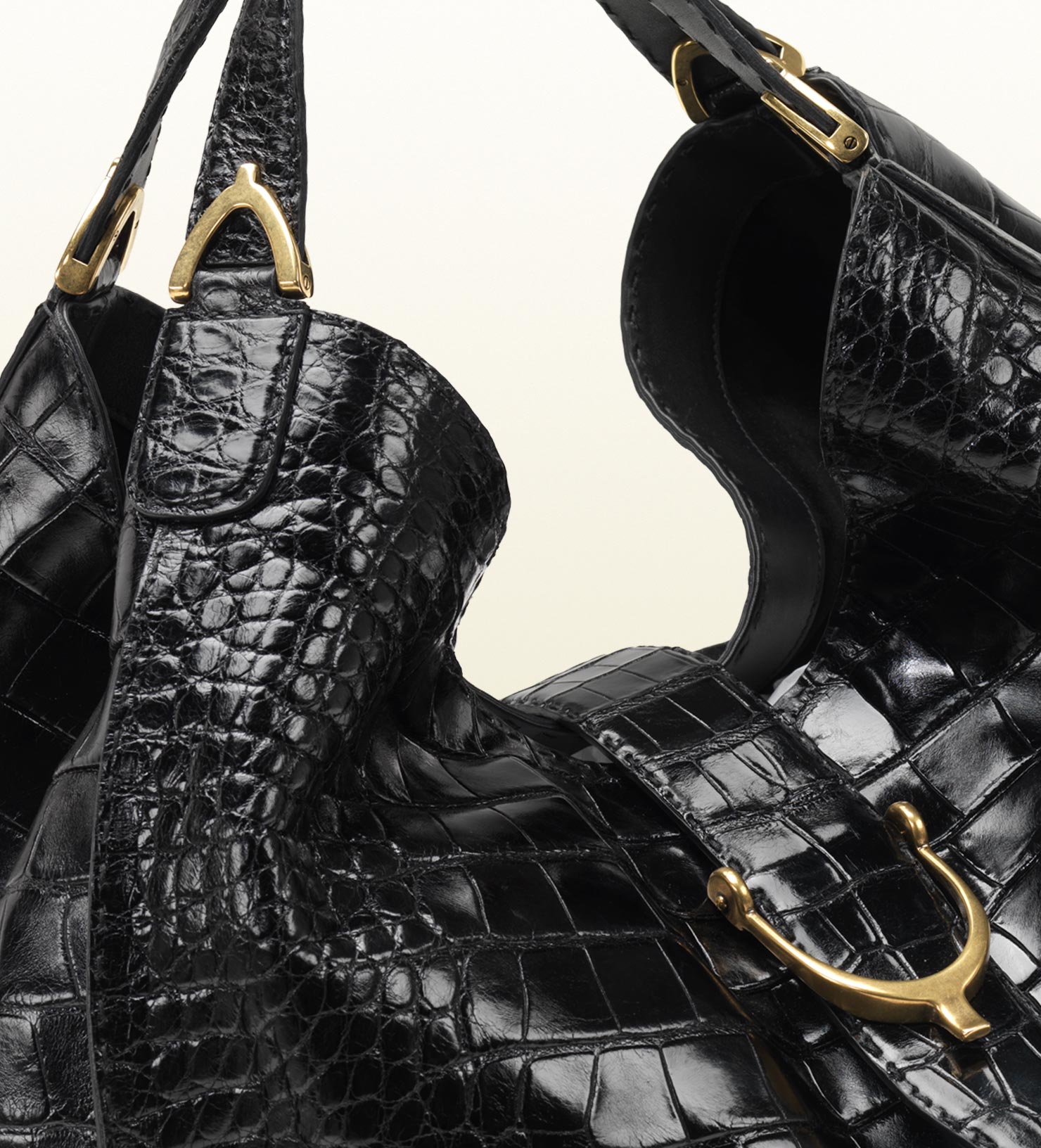 Gucci Soft Stirrup Black Crocodile Shoulder Bag - Lyst