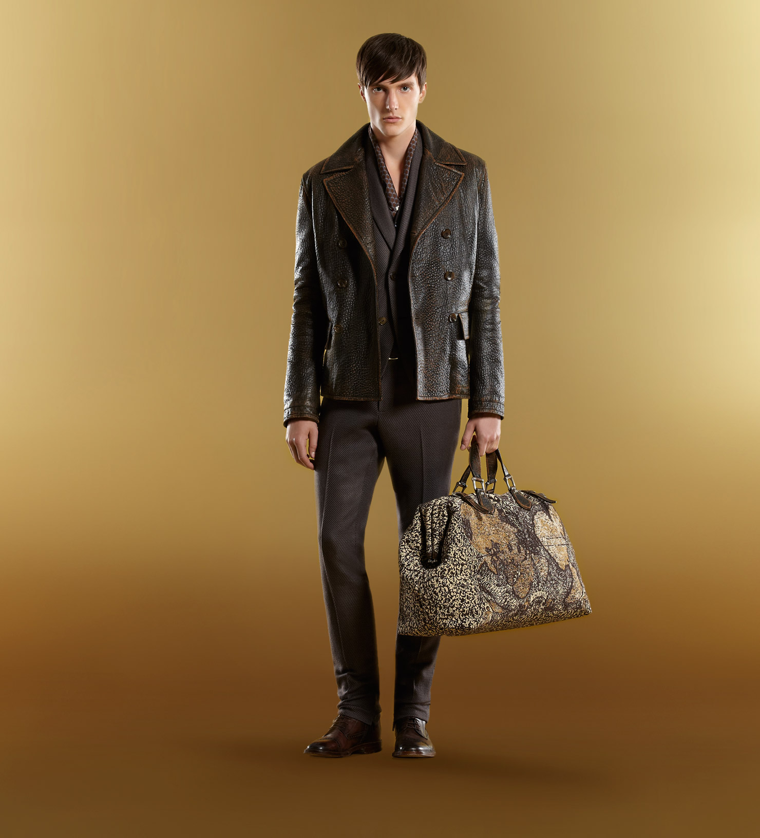 Gucci Double Ted Leather Caban Jacket In Brown For Men Lyst Gallery