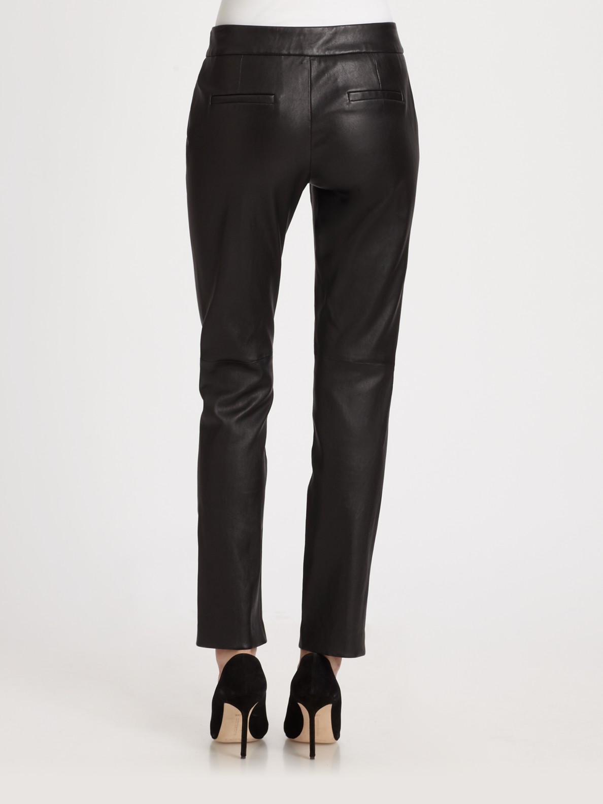 Milly Cropped Leather Pants in Black | Lyst