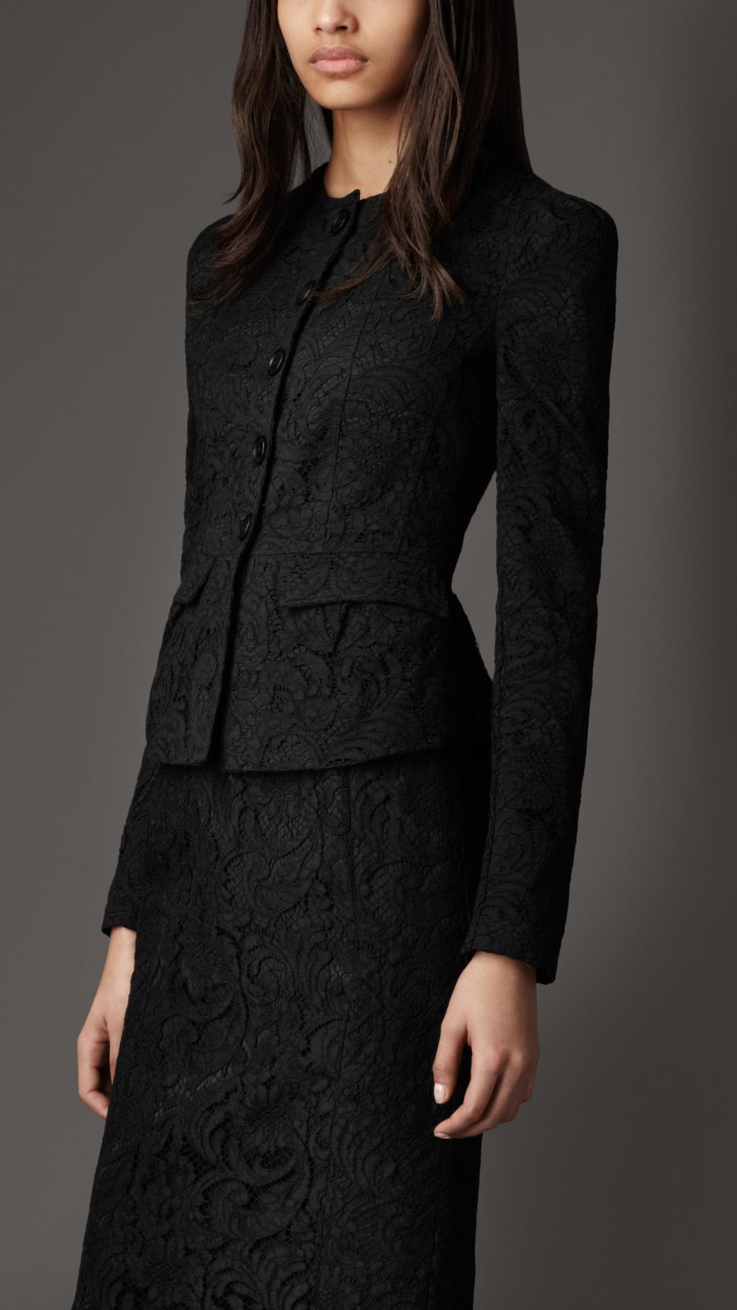 Burberry Lace Cotton Peplum Jacket in Black Lyst