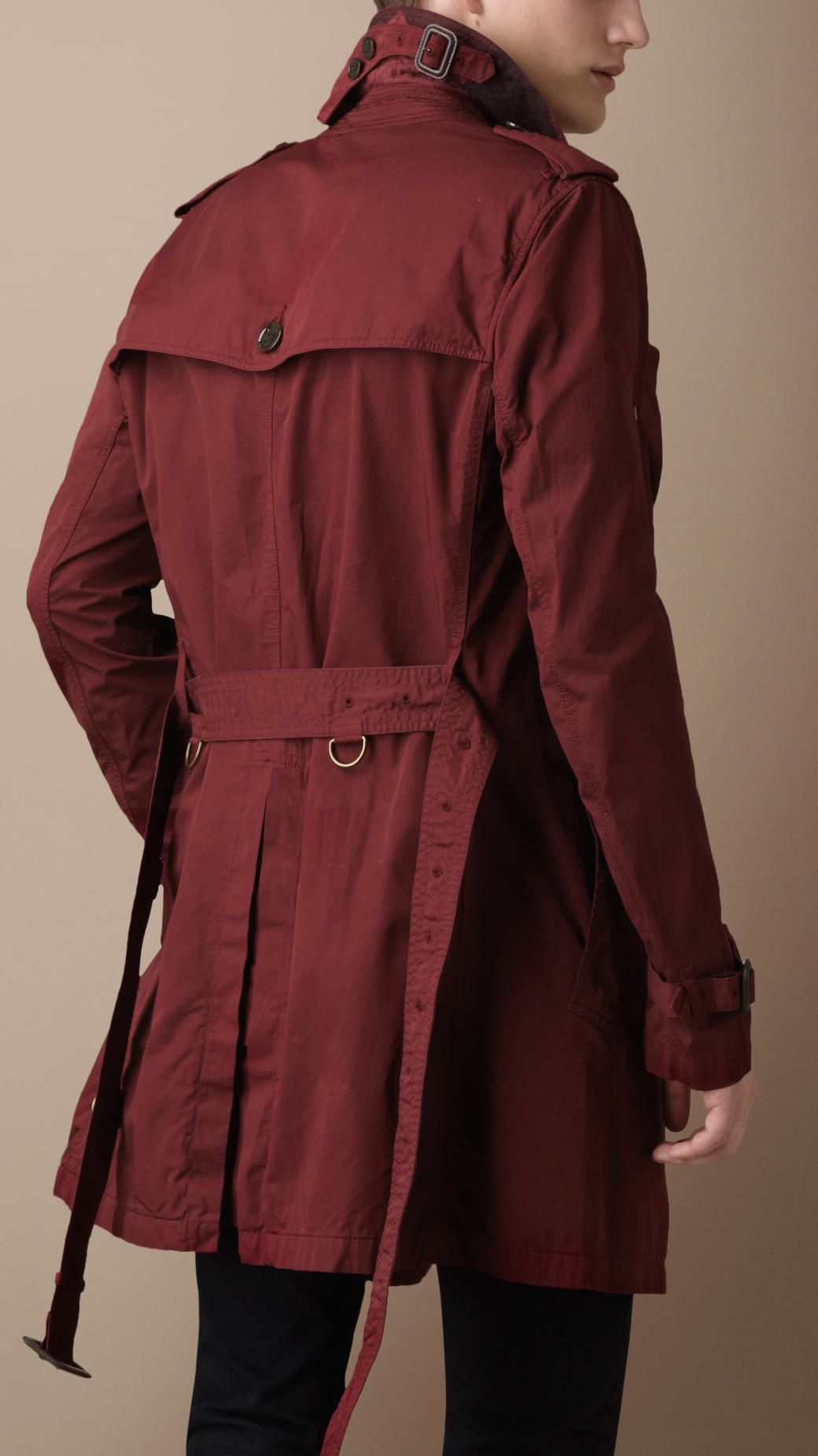Burberry Brit Midlength Twill Trench Coat in Red Claret (Red) for Men