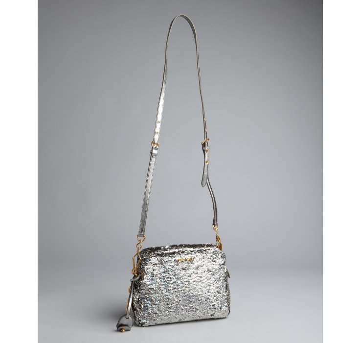 Lyst Miu Miu Silver Sequined Leather Strap Crossbody Bag in Metallic
