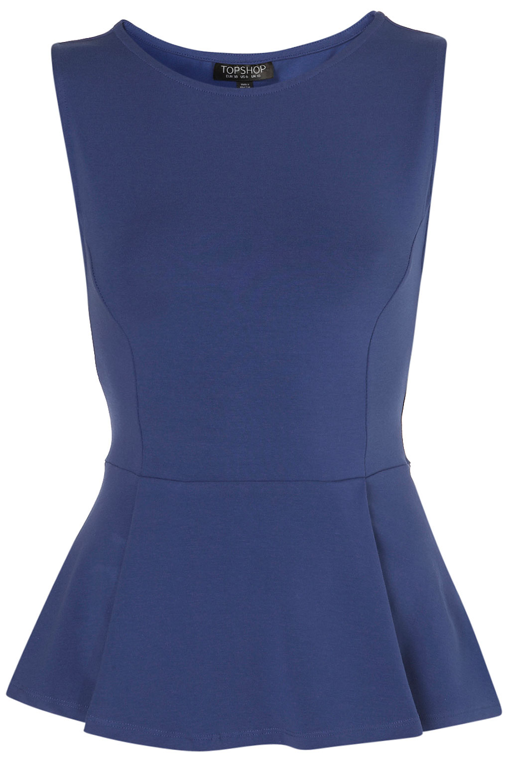 TOPSHOP Sleeveless Peplum Top in Cobalt (Blue) - Lyst