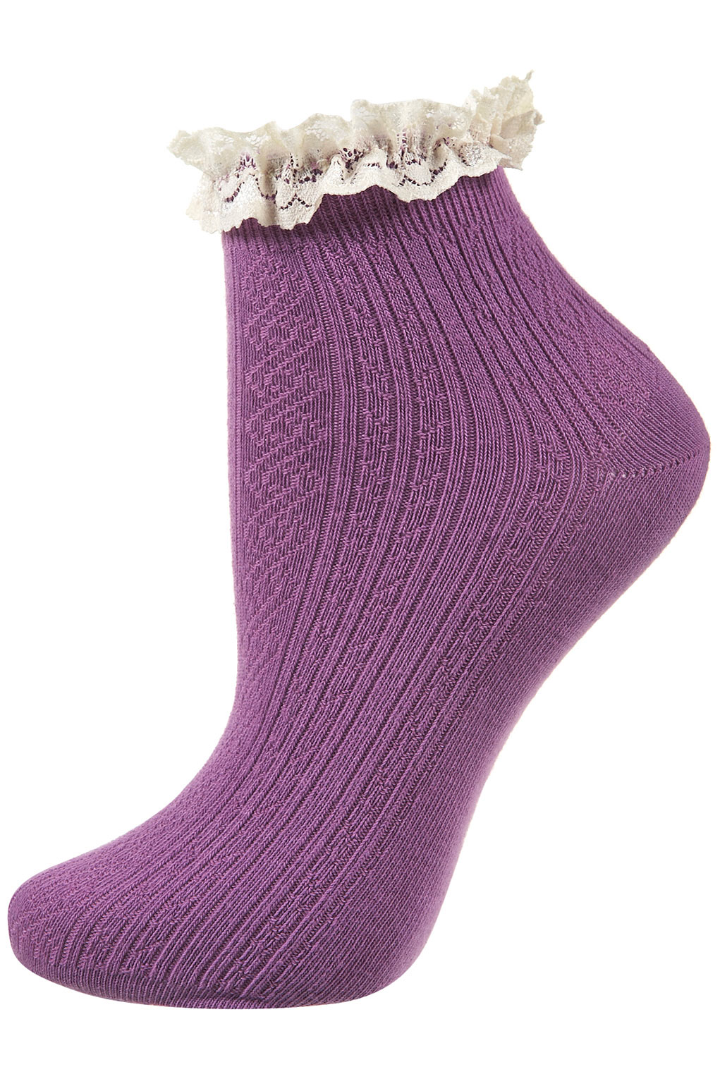 Lyst - Topshop Lace Trim Ankle Socks in Purple