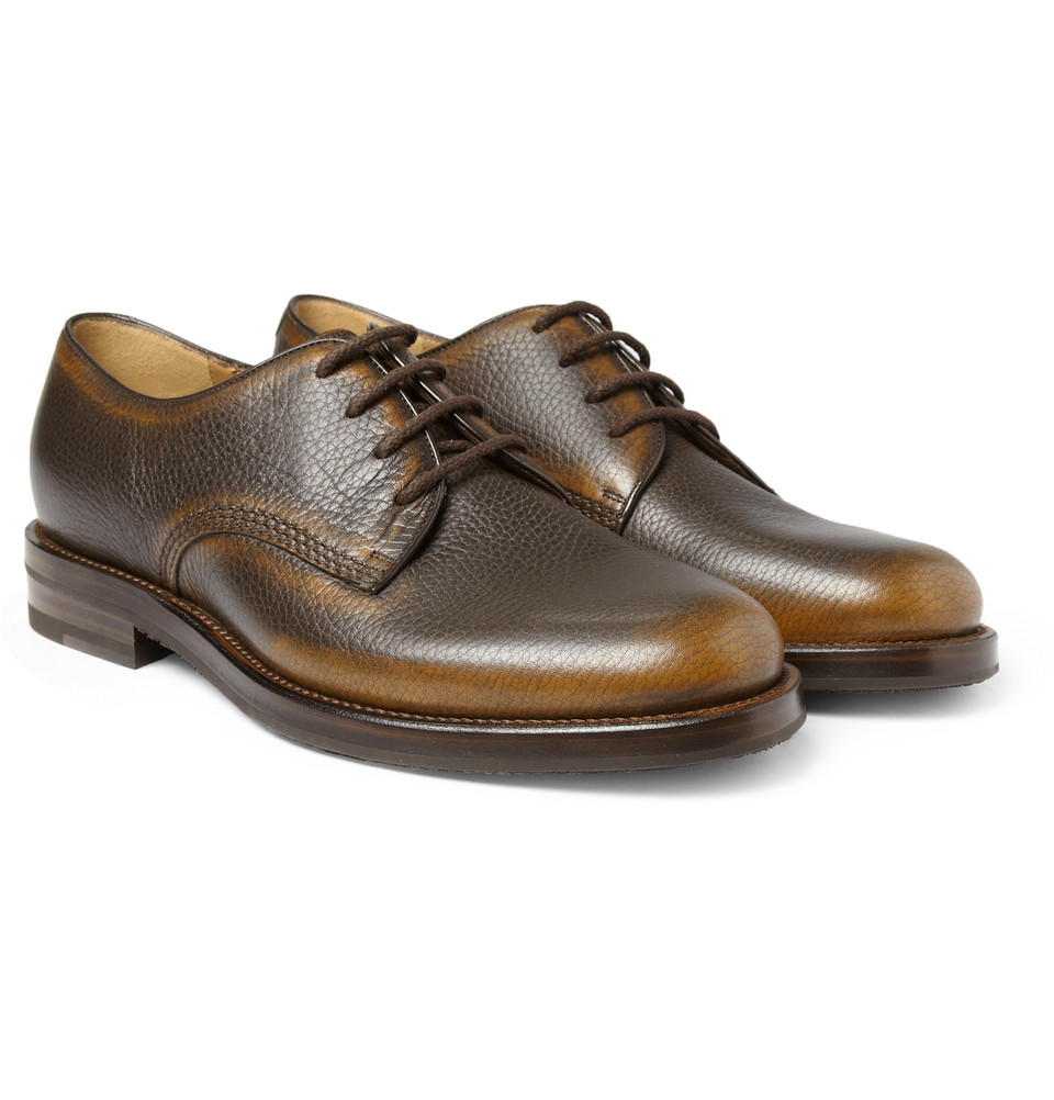 Gucci Burnished Fullgrain Leather Derby Shoes in Brown for Men - Lyst