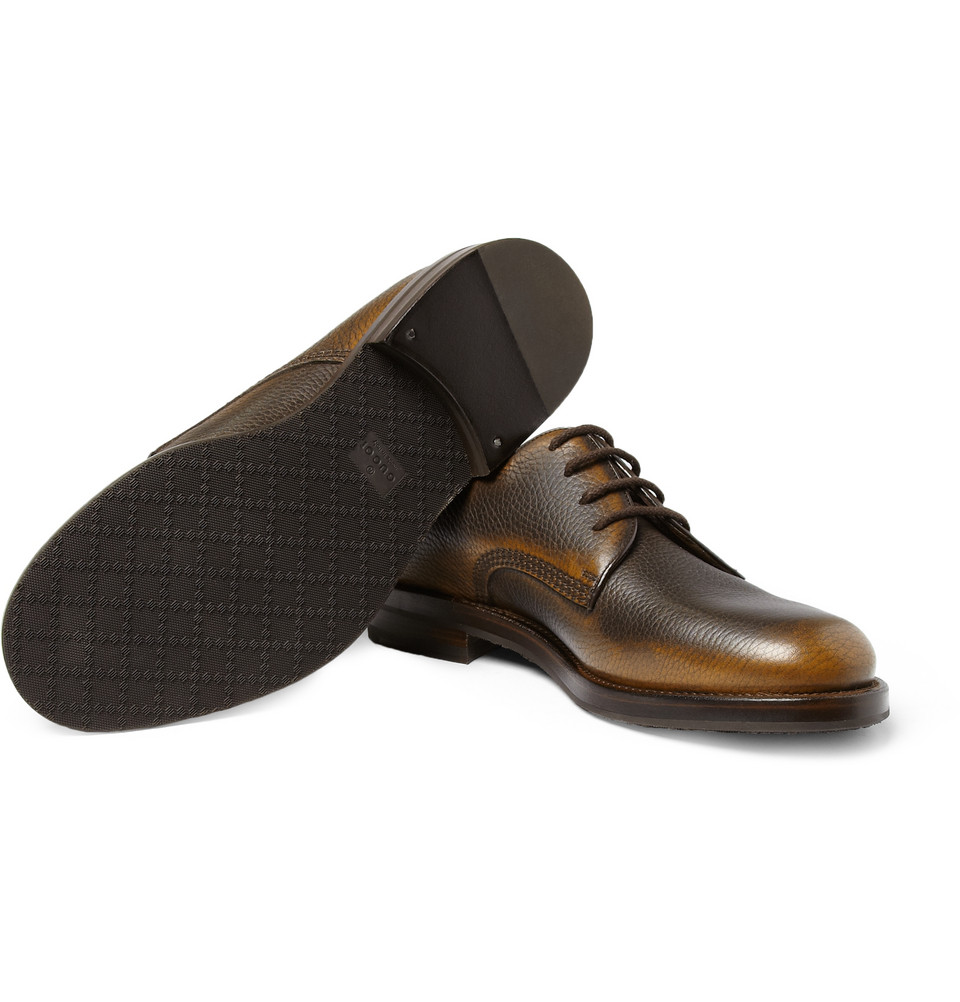 Gucci Burnished Fullgrain Leather Derby Shoes in Brown for