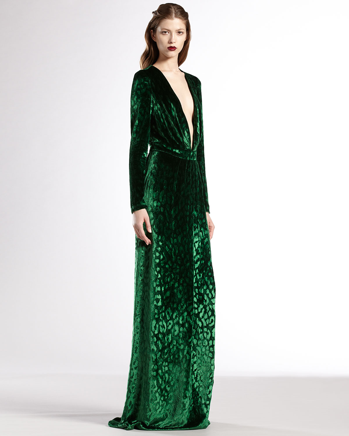 green velvet v neck dress
